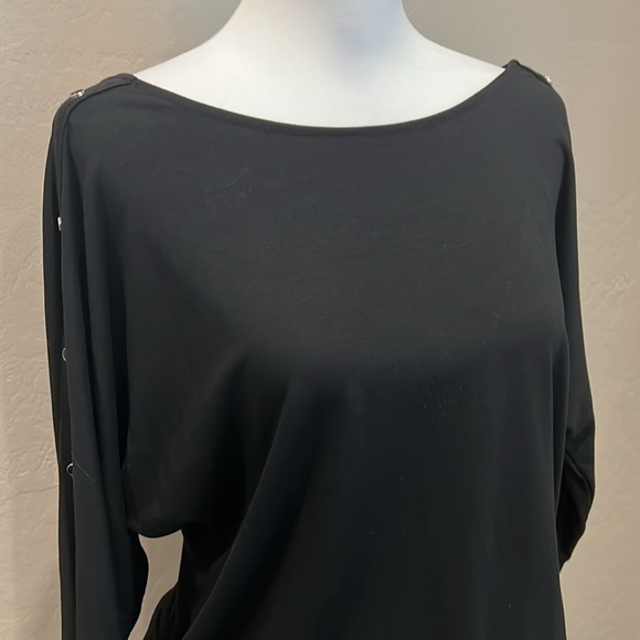 WHBM Black 3/4 Sleeve Embellished Soft Stretch Knit Reversible Pullover Top - M - Picture 2 of 12